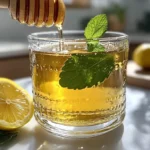 lemon balm tea with fresh leaves and honey