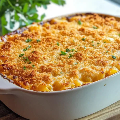 crispy baked mac and cheese with bubbling cheese sauce