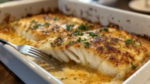 Freshly baked golden orange roughy fillet