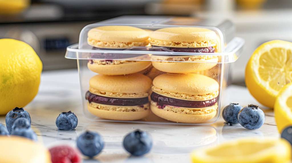 Lemon Blueberry Macarons Storage